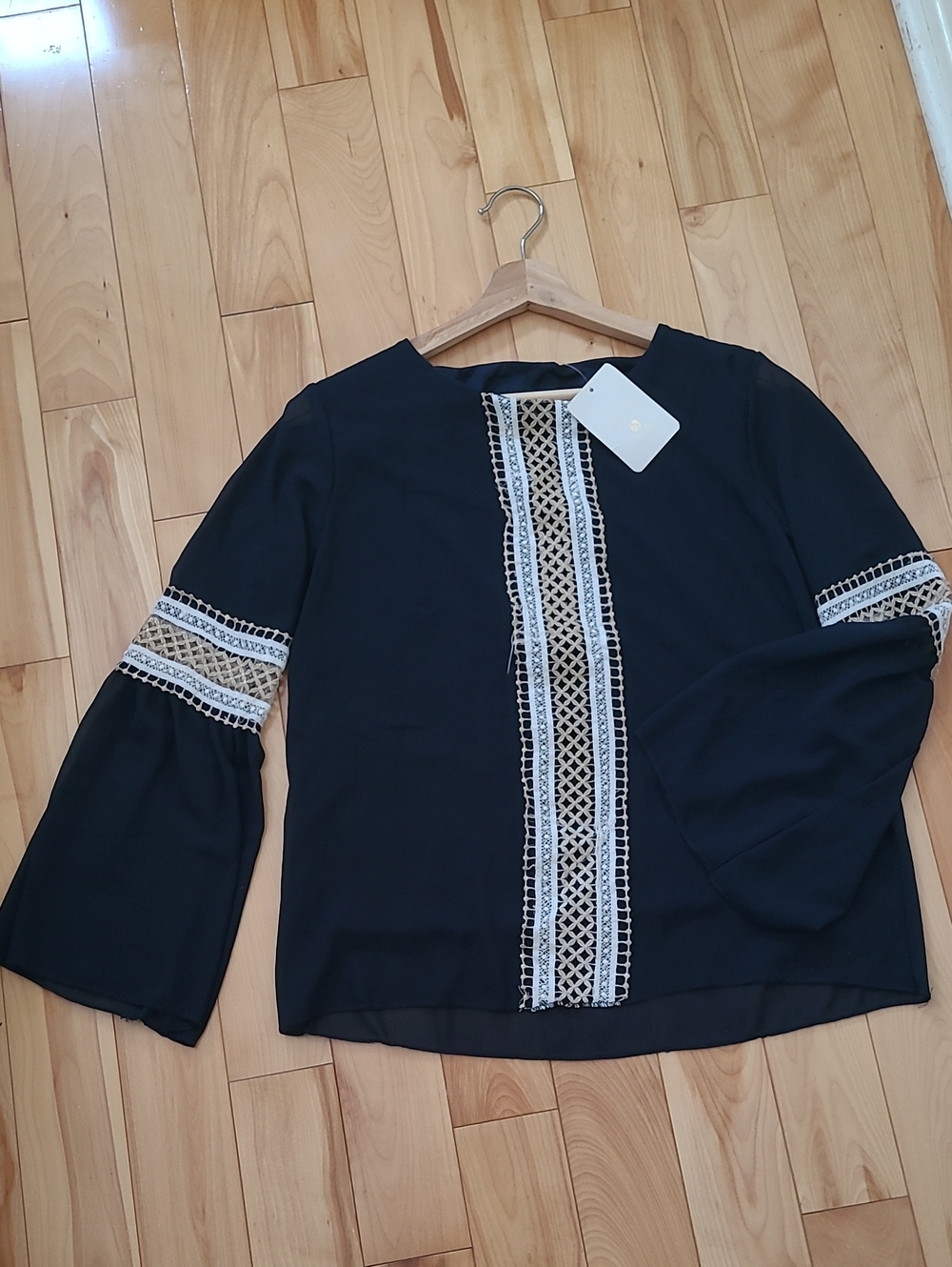 Women’s Navy Embroidered Bell Sleeve Top